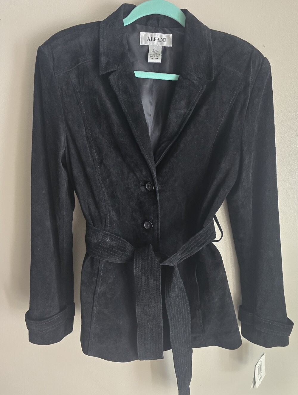 Alfani Suede Leather Tie Waist Jacket Blazer